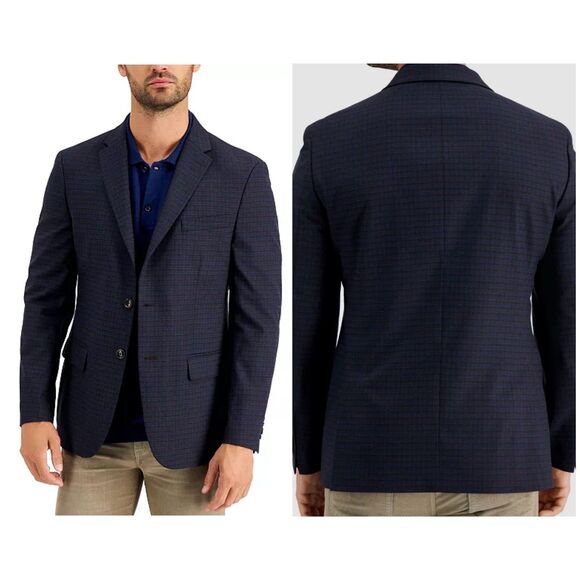 Tommy Hilfiger Modern-Fit Blue Check Plaid Wool Blazer Sport Coat Jacket 42L - Picture 1 of 6